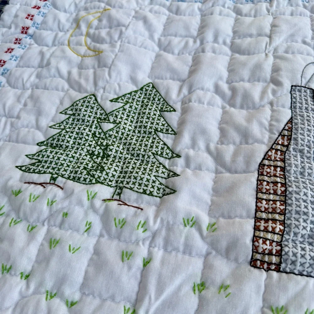 NEW Handmade/Quilted/Embroidered Bear Reversible Floor Blanket/Wall Hanging35x35